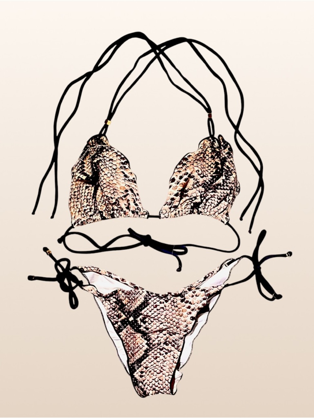 Vix Snakeskin Print String Bikini Set Women | Top-Large | Bottoms-Small